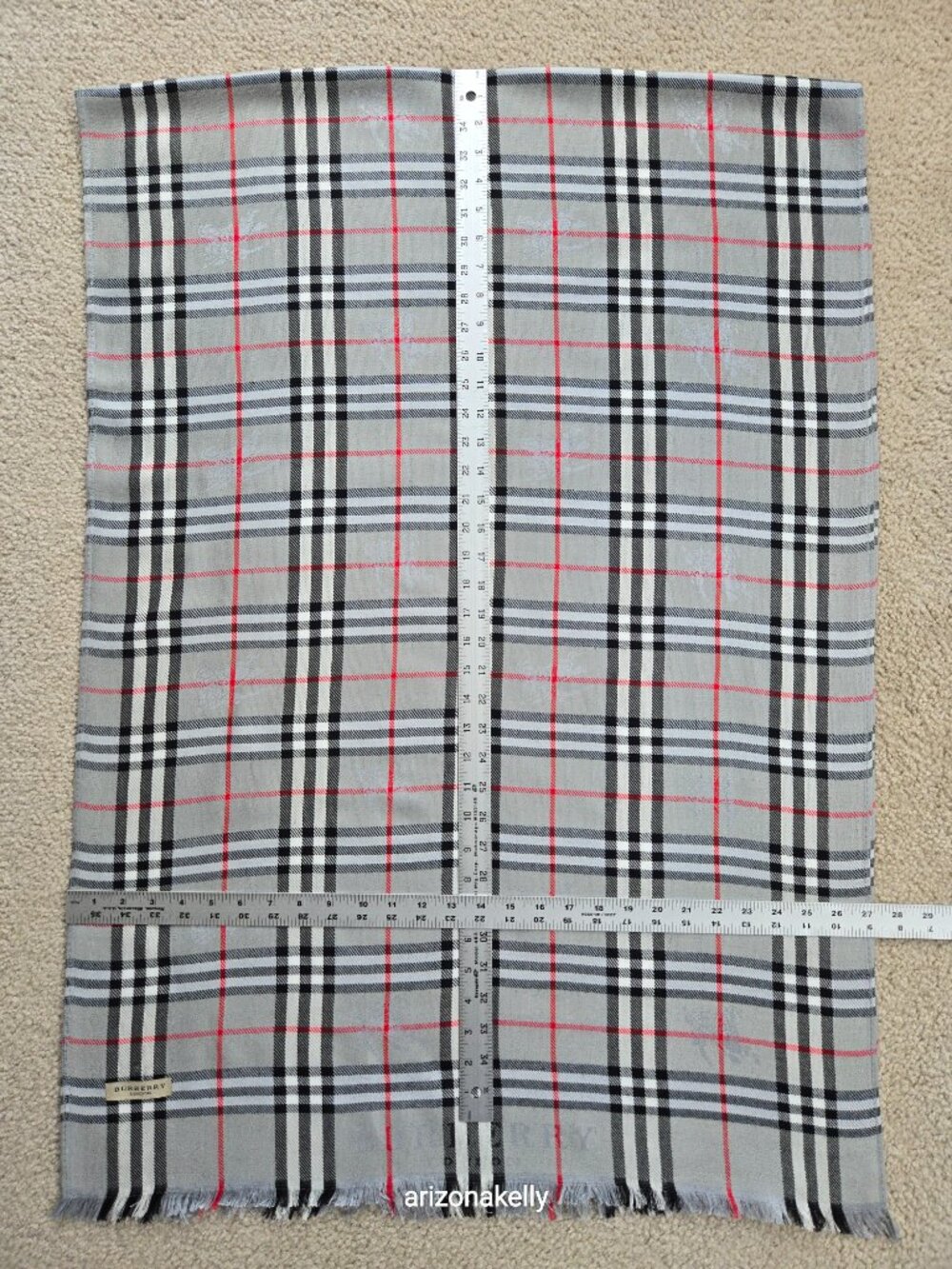 Burberry Grey Nova Check Plaid Scarf With Jacquard Branding & Equestrian Knight - Picture 6 of 13